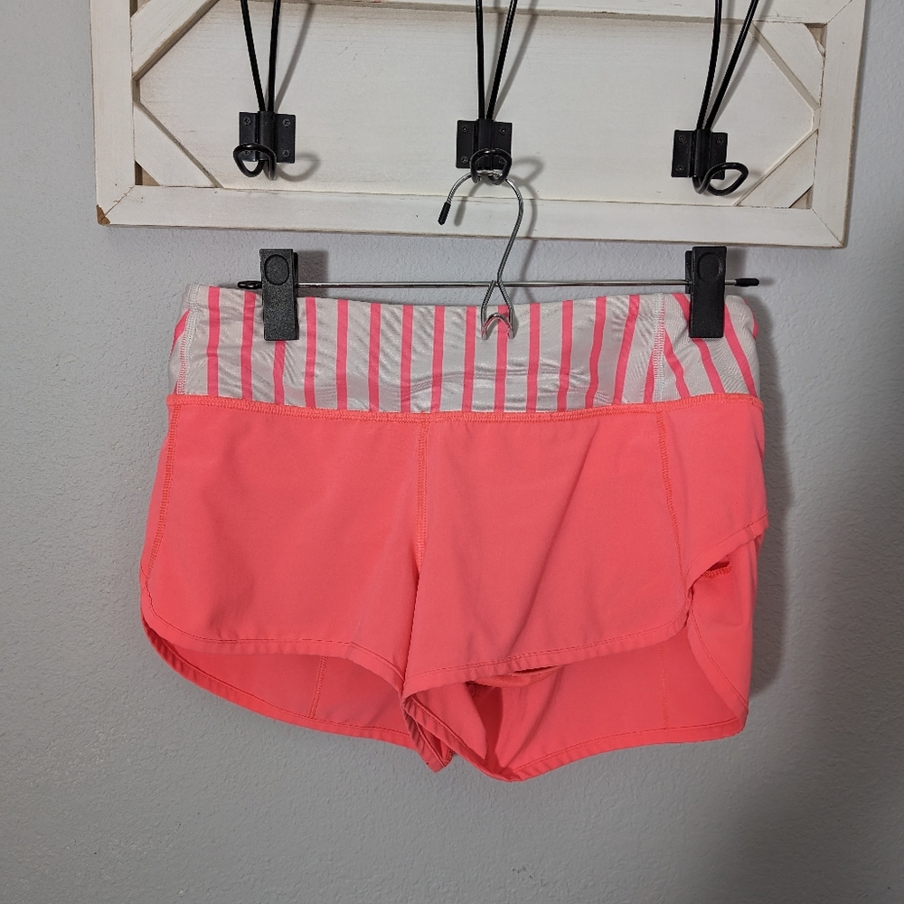 lululemon athletica Coral Pink Athletic Shorts with Striped Waistband